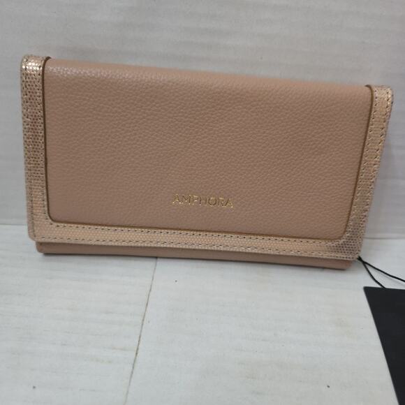 Amphora Leather & Fabric Checkbook Wallet Bi-Fold Pink 2 Tone New - Picture 3 of 8